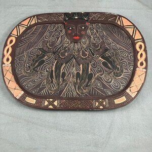 Australian Aboriginal Dot Art Lizards Hand Painted Wood Tray 15"